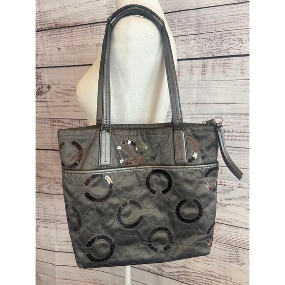 Coach Handbags - Coach Vintage Laura Circle tote bag in steel gray with sequin embellishments
